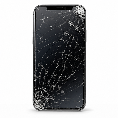 Tela de smartphone quebrada com rachaduras severas